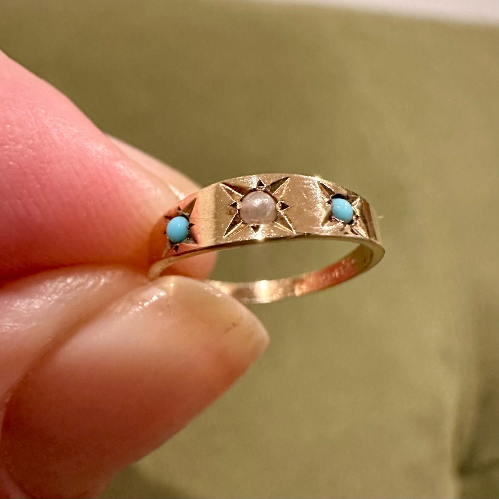 10k Gold Turquoise Pearl Baby Ring